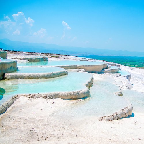 famous beautiful travertine pools and terraces in pamukkale