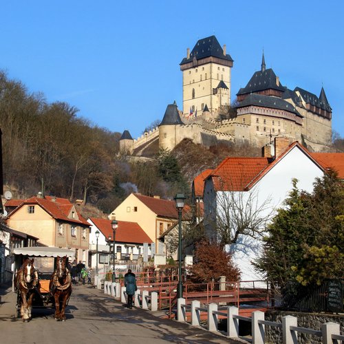 beautiful view of castle karlstejn, czech republic