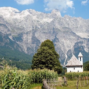 church in theth village, prokletije mountains, albania