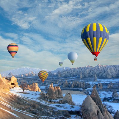 hot air balloon flying over cappadocia 