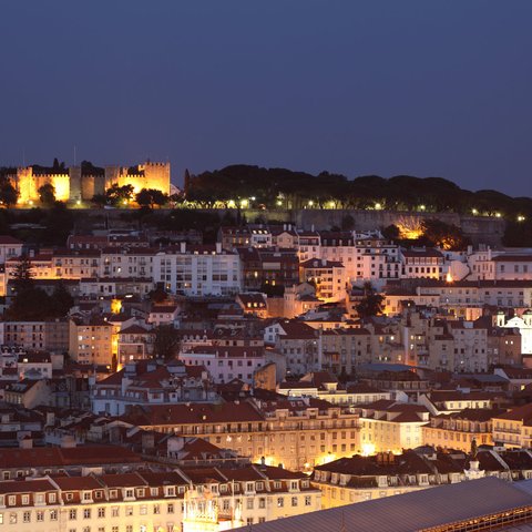 lisbon castle  by night 