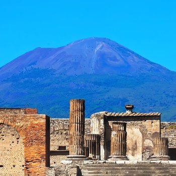 mount vesuvius and ruins of ancient town pompeii in italy