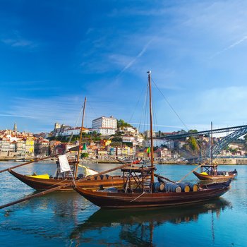 old porto and traditional boats with wine barrels, portugal 