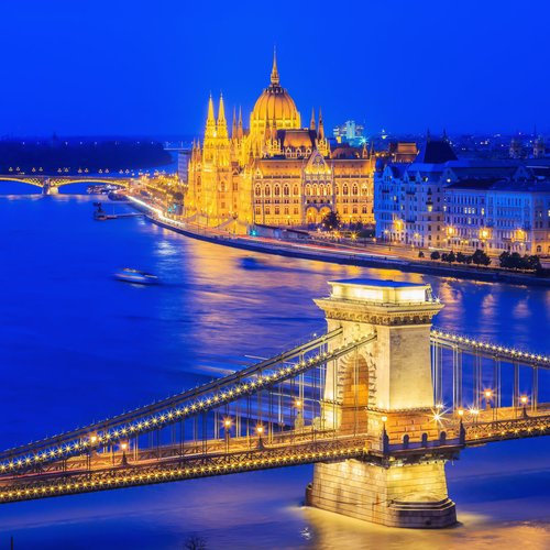 panorama of budapest, hungary, with the chain bridge and the parliament 
