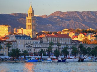 the palace of diocletian and venetian church tower on the adriatic sea cost, split