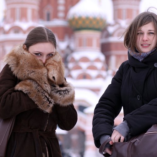 two girls tourists in moscow